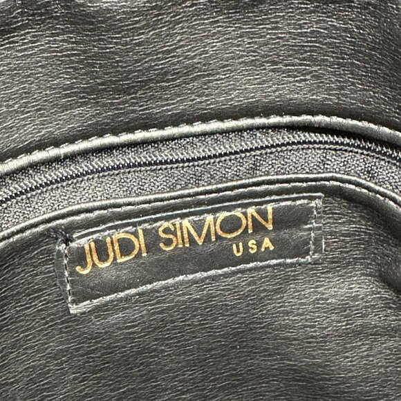 Vintage 1980s Judi Simon USA Black Leather Purse Rainbow Accents Shoulder Strap - Picture 5 of 12